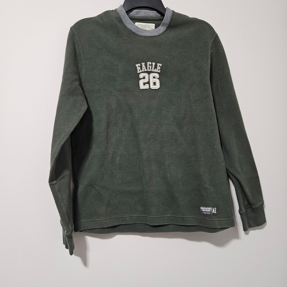 American Eagle Mens XS Green Thermal Long Sleeve Shirt Eagle 26 Waffle Knit